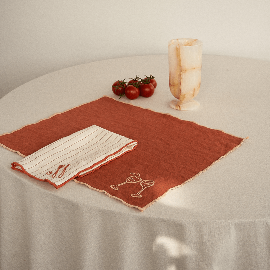 Embroidered Linen Napkin Set – Cutlery - Tableware - Black Blaze