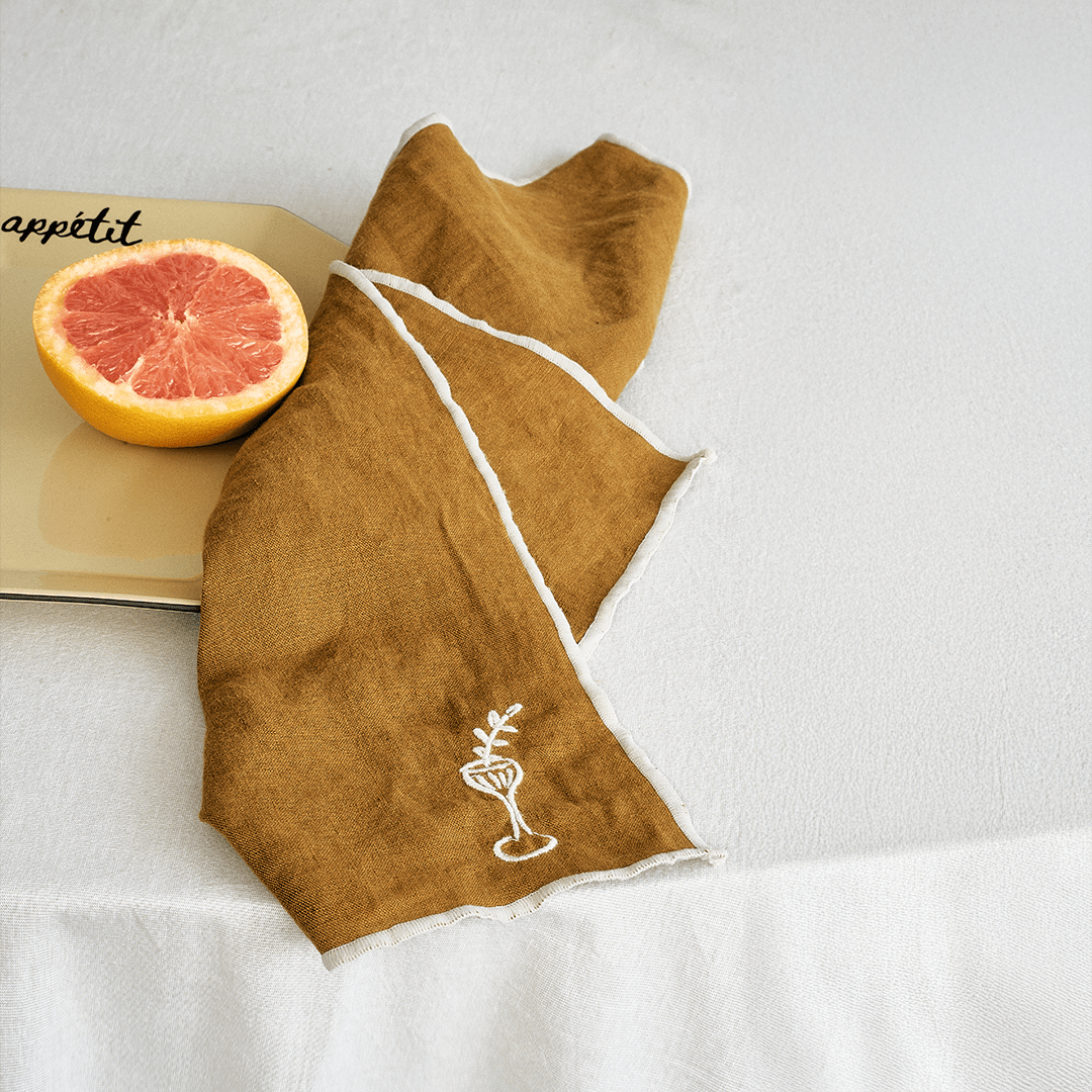 Embroidered Linen Napkin Set – Goblet - Tableware - Black Blaze