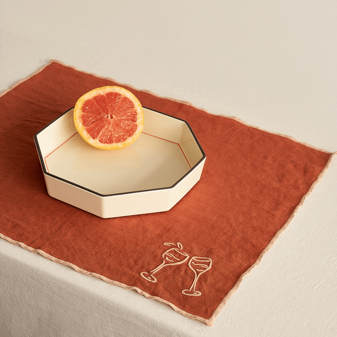 Embroidered Linen Placemat Set – Cheers - BLACK BLAZE - Tableware - BLACK BLAZE