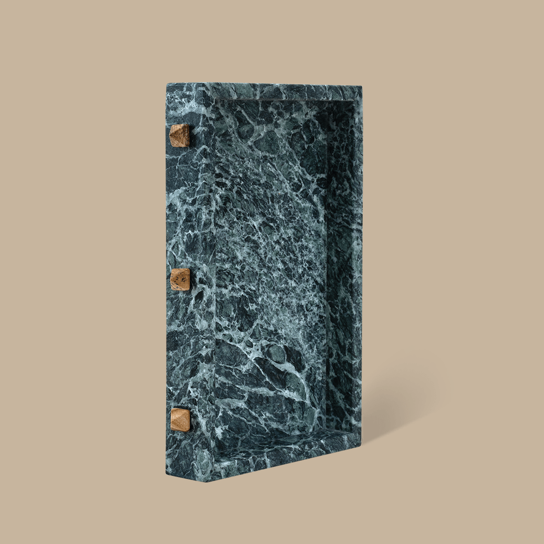 Forma Rectangle Tray - Verde Alpi Marble with Rivets - BLACK BLAZE - Home Tray - BLACK BLAZE