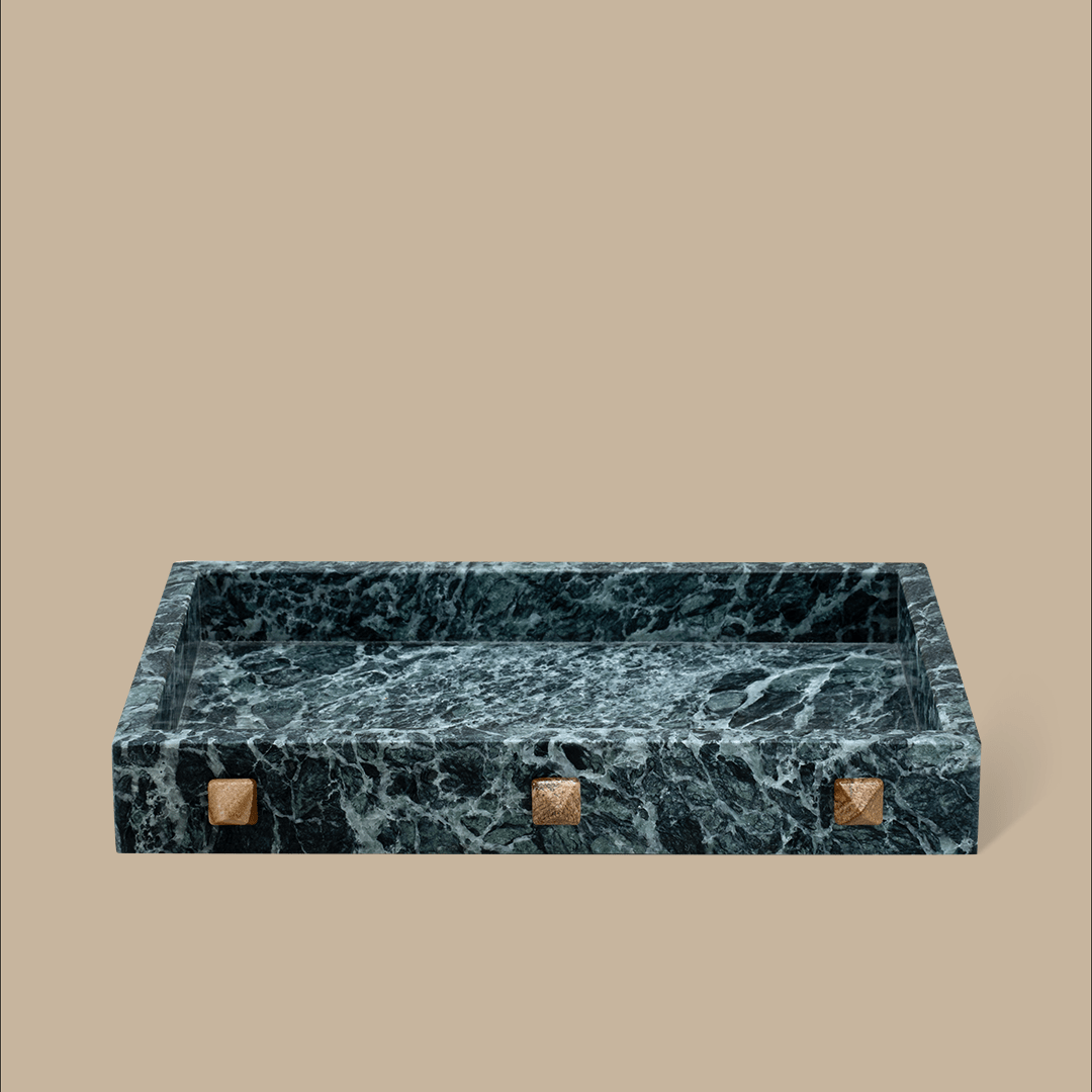 Forma Rectangle Tray - Verde Alpi Marble with Rivets - Home Tray - Black Blaze