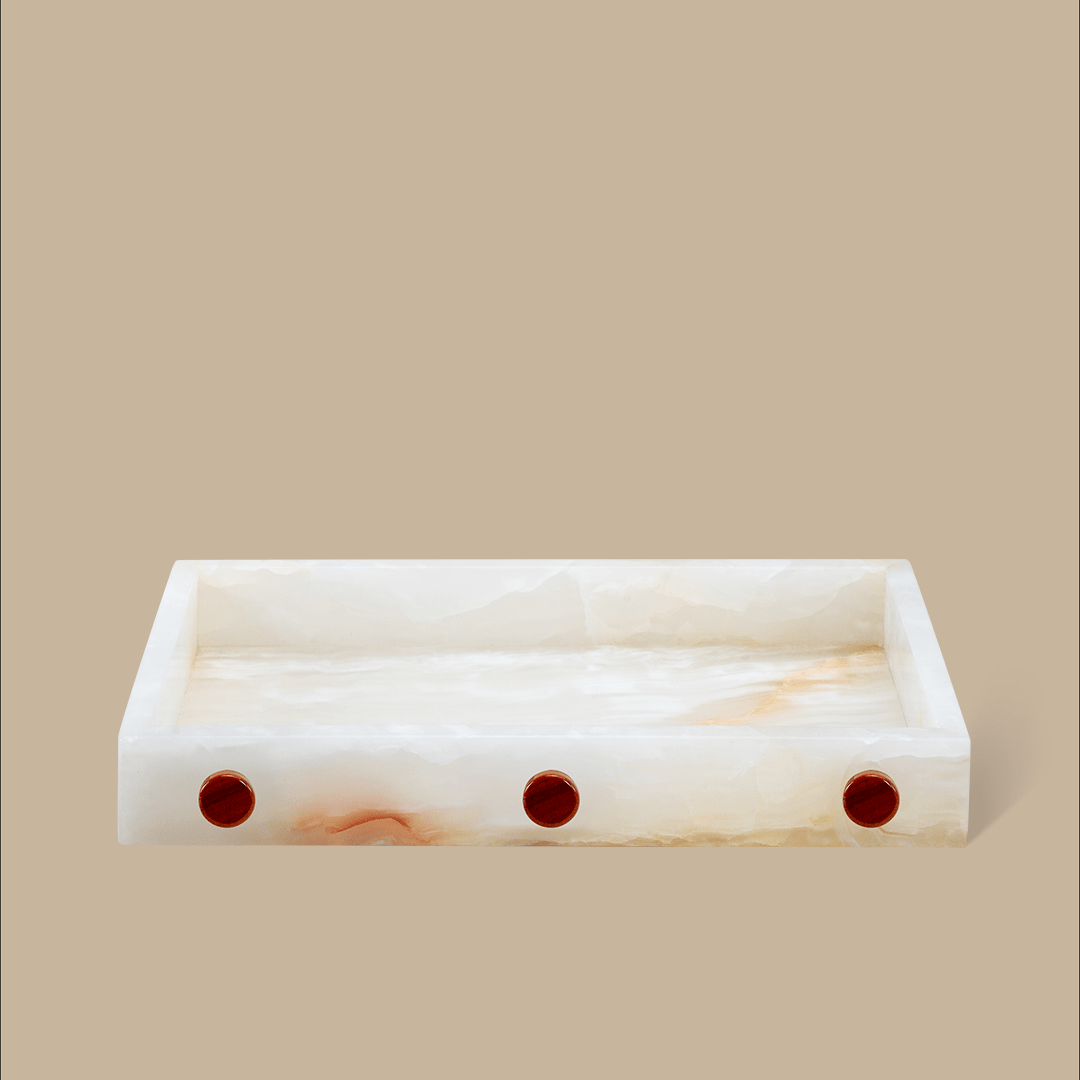 Forma Rectangle Tray - White Onyx with Buttons - Home Tray - Black Blaze