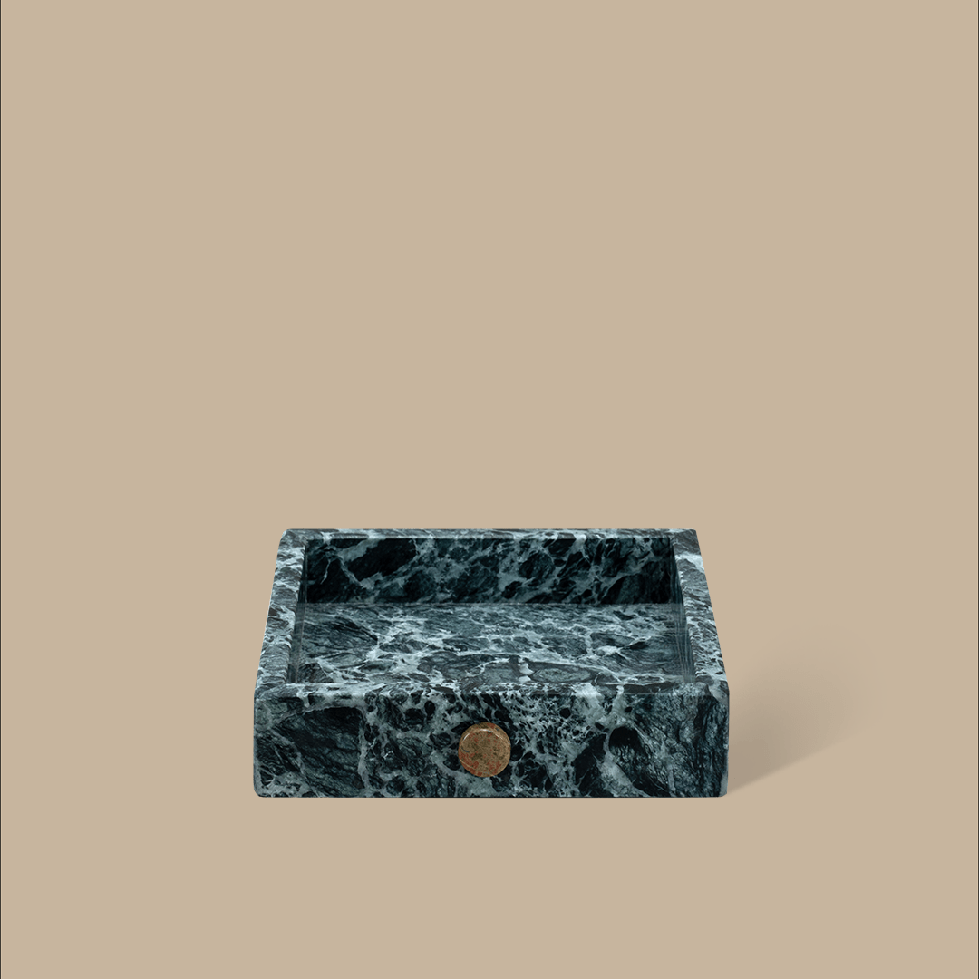 Forma Square Tray - Verde Alpi Marble with Buttons - Home Tray - Black Blaze