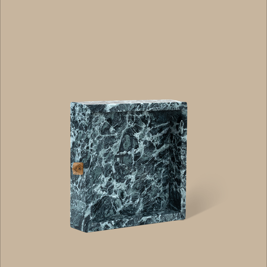 Forma Square Tray - Verde Alpi Marble with Rivets - Home Tray - Black Blaze