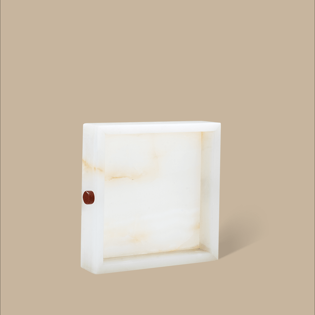 Forma Square Tray - White Onyx with Buttons - Home Tray - Black Blaze