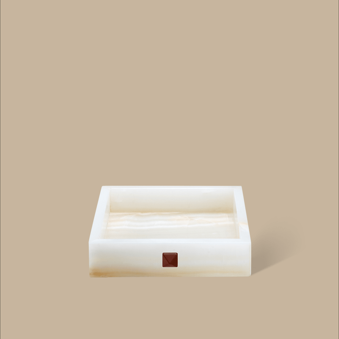 Forma Square Tray - White Onyx with Rivets - Home Tray - Black Blaze