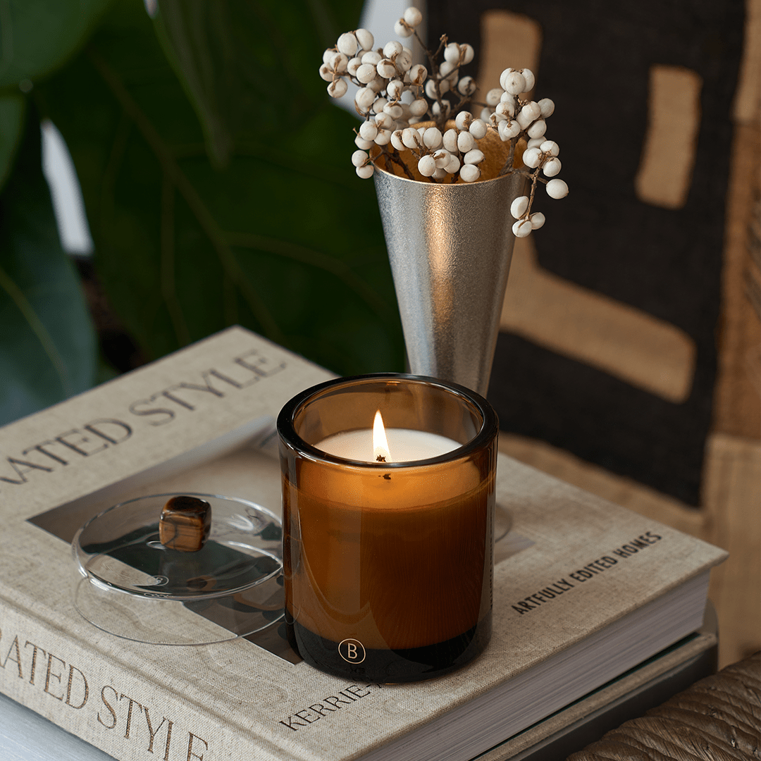 Glass Candle Lid - Tiger Eye - THE GREAT OUTDOOR COLLECTION - Black Blaze