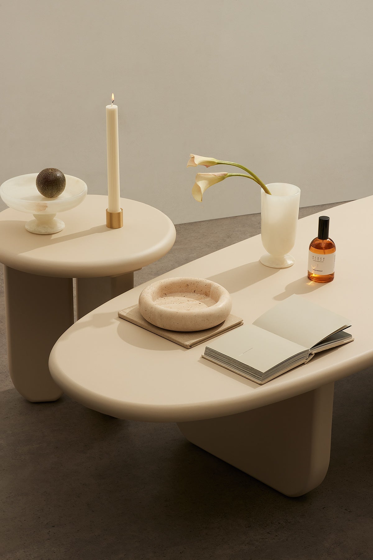 Halo Marble Tray - Travertine - Home Tray - Black Blaze