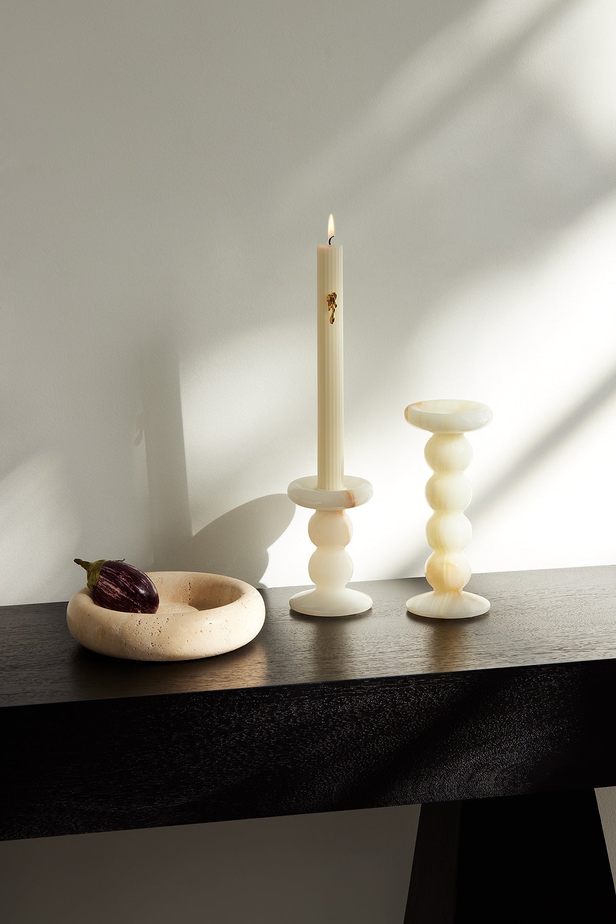 Halo Marble Tray - Travertine - Home Tray - Black Blaze