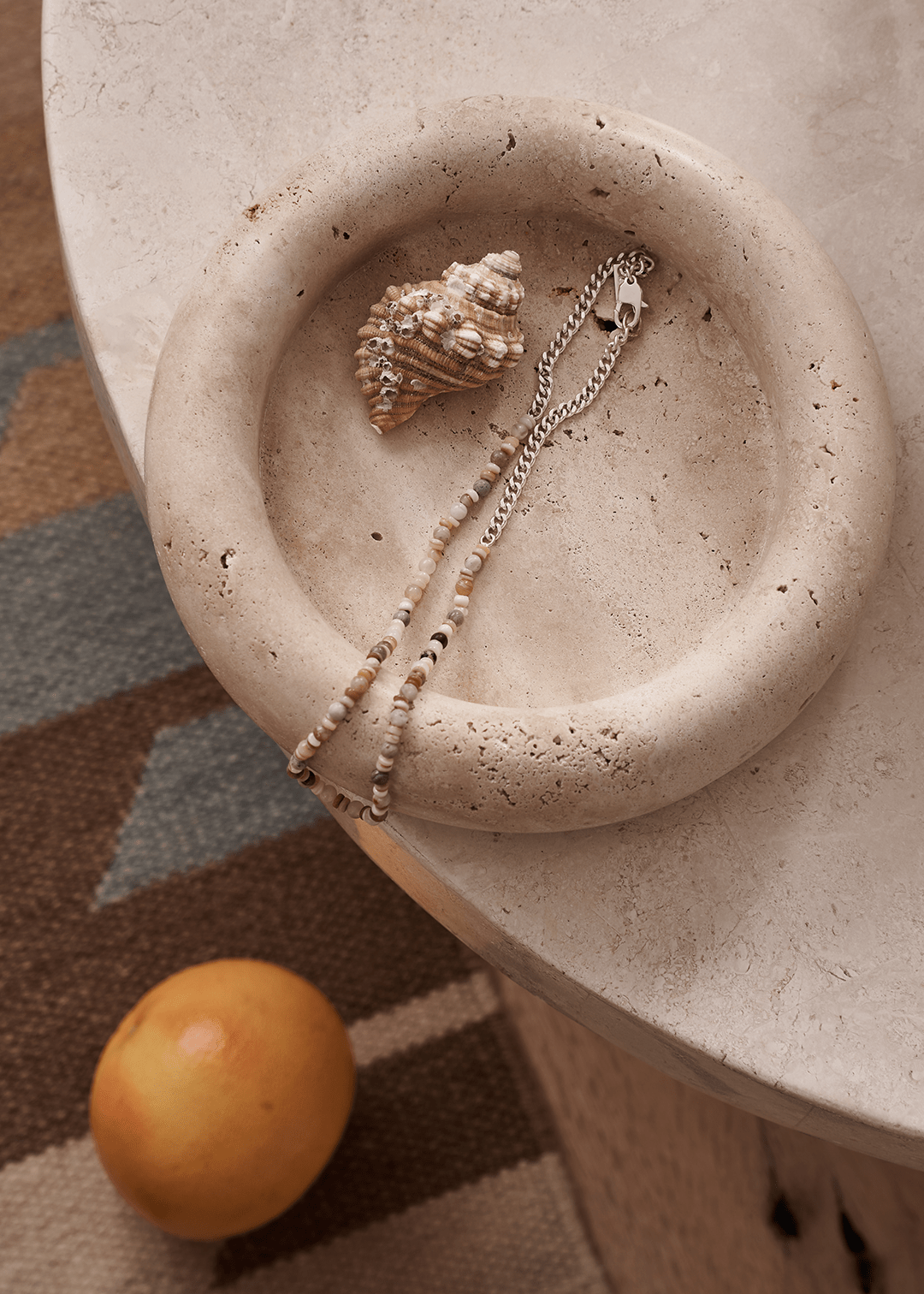 Halo Marble Tray - Travertine - Home Tray - Black Blaze