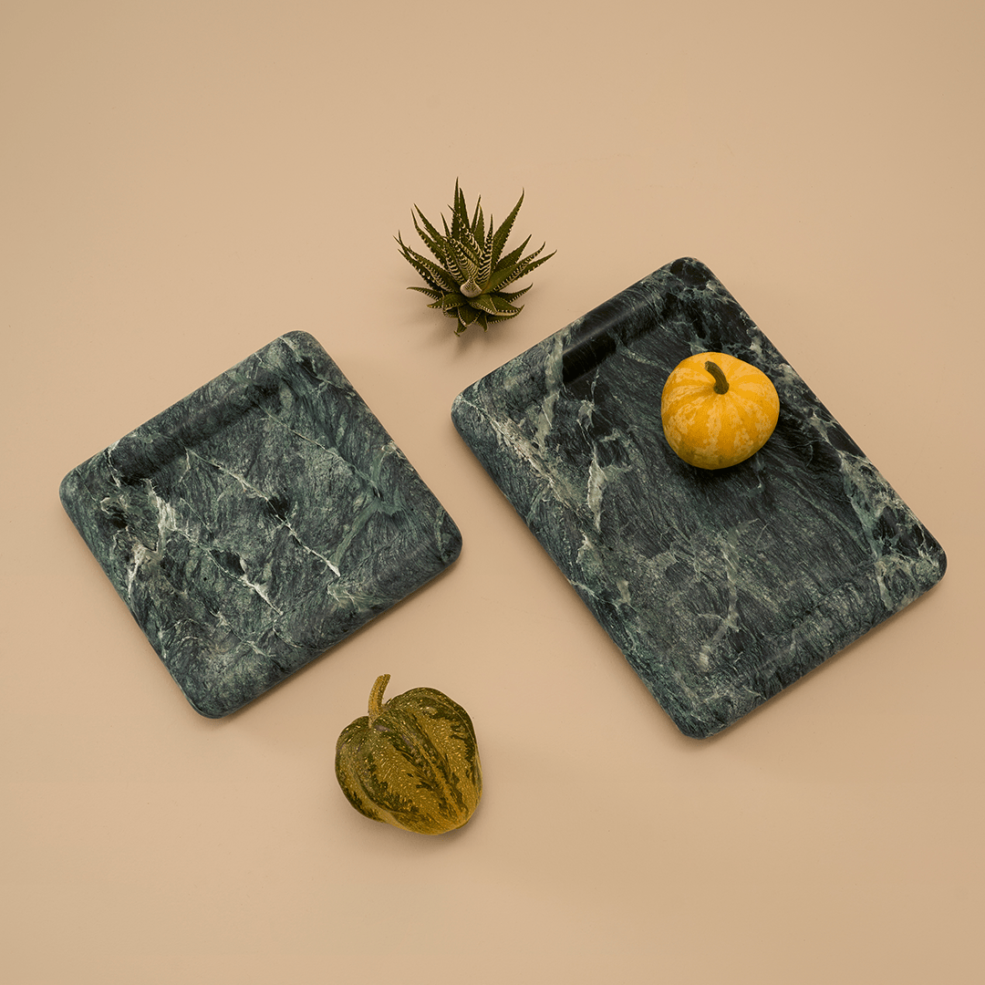 Halo Rectangle Tray - Verde Alpi Marble - Home Tray - Black Blaze