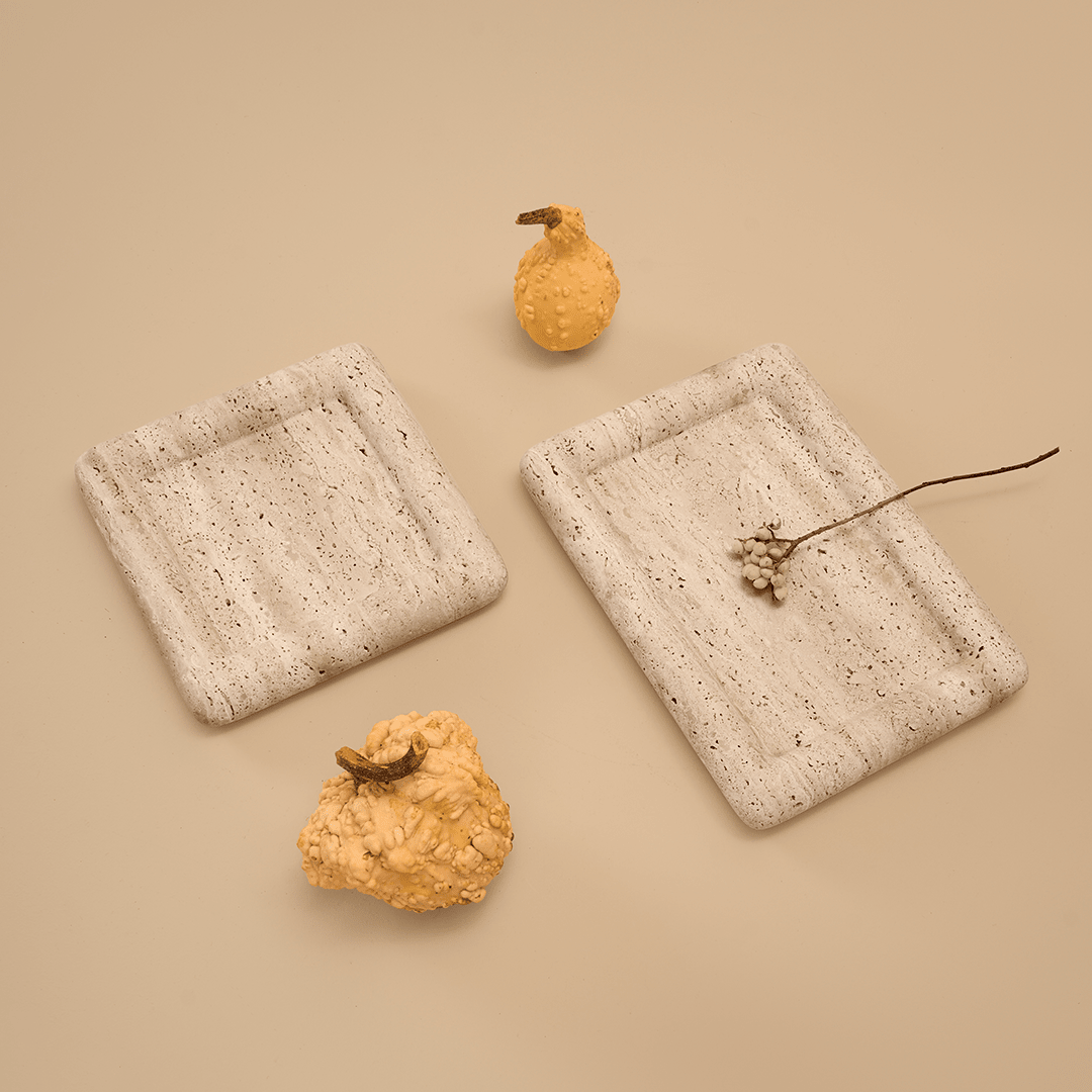 Halo Square Tray - Travertine - Home Tray - Black Blaze