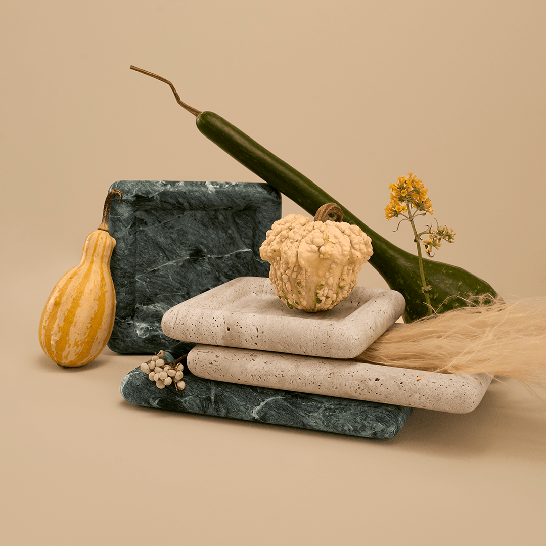 Halo Square Tray - Travertine - Home Tray - Black Blaze