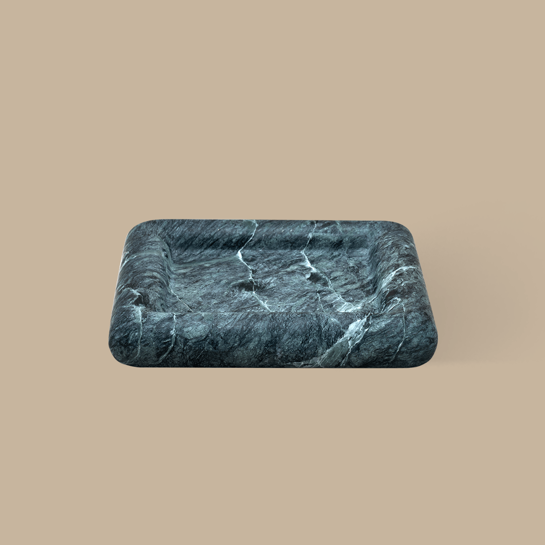Halo Square Tray - Verde Alpi Marble - BLACK BLAZE - Home Tray - BLACK BLAZE