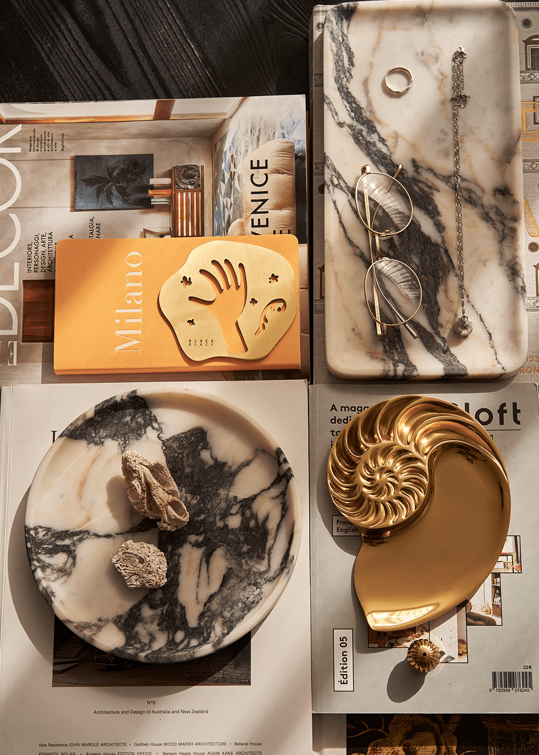 Linea Round Marble Tray - ND - Black Blaze