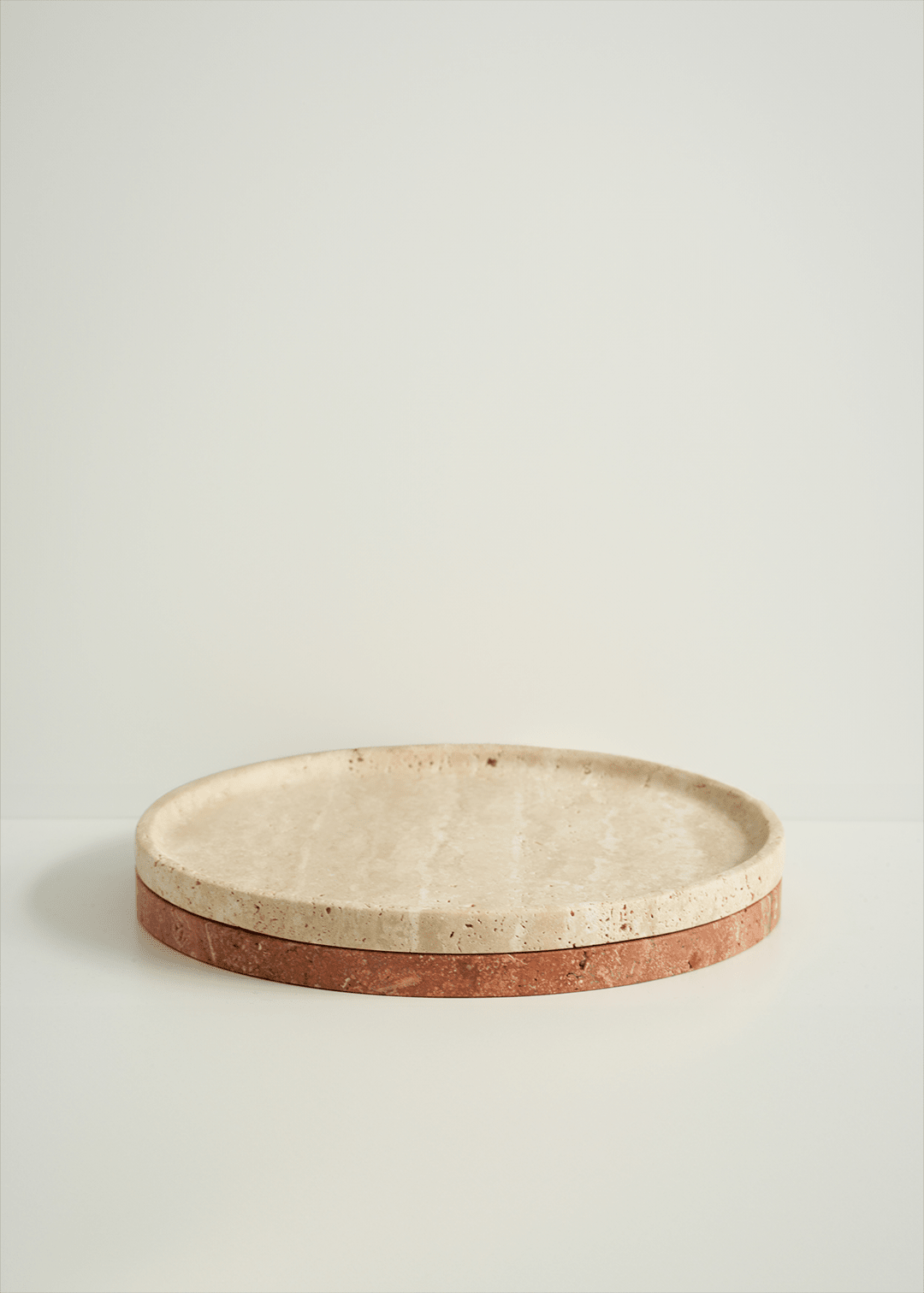 Linea Slim Marble Tray - Red Travertine - Pillar Candle - Black Blaze