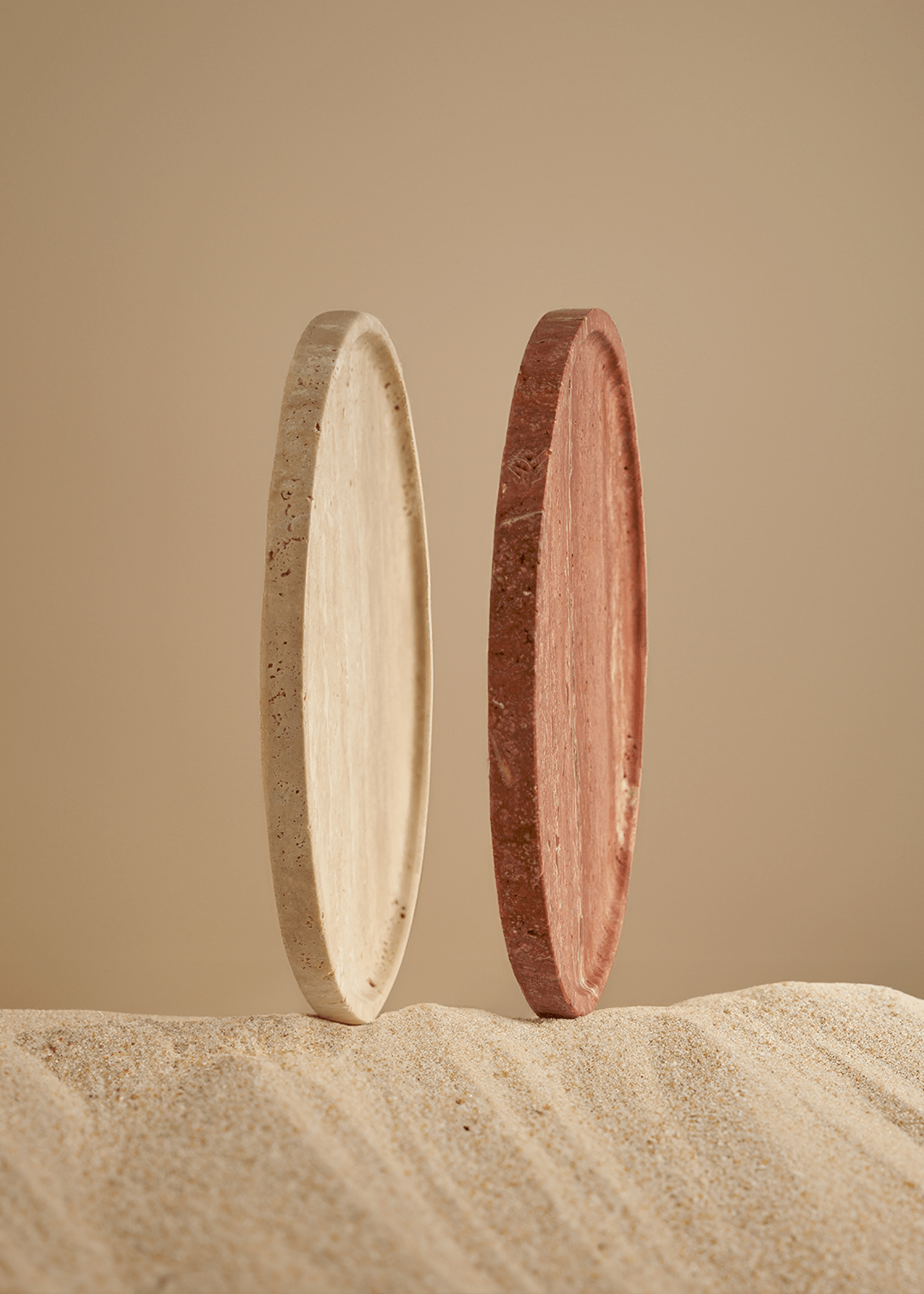 Linea Slim Marble Tray - Red Travertine - Pillar Candle - Black Blaze