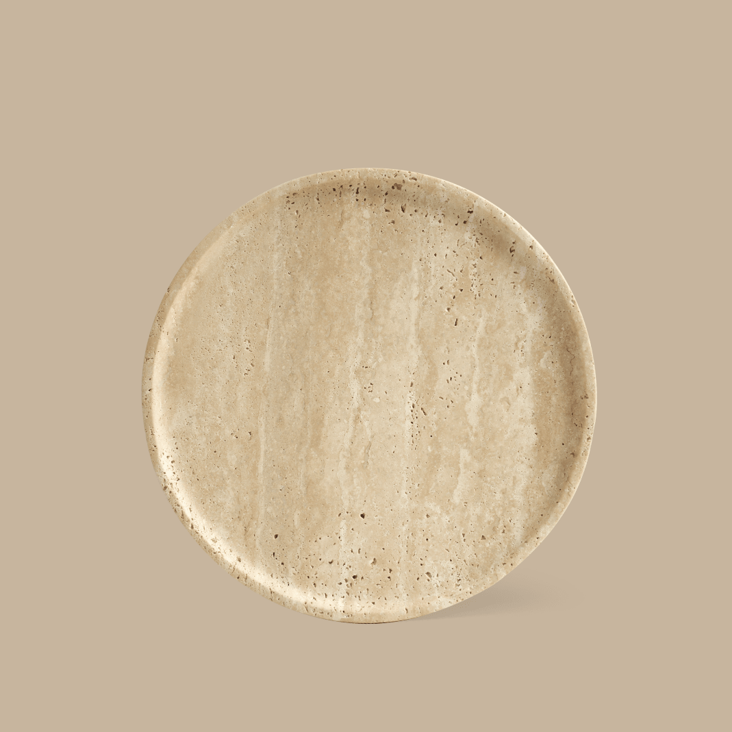 Linea Slim Marble Tray - Yellow Travertine - BLACK BLAZE - Pillar Candle - BLACK BLAZE