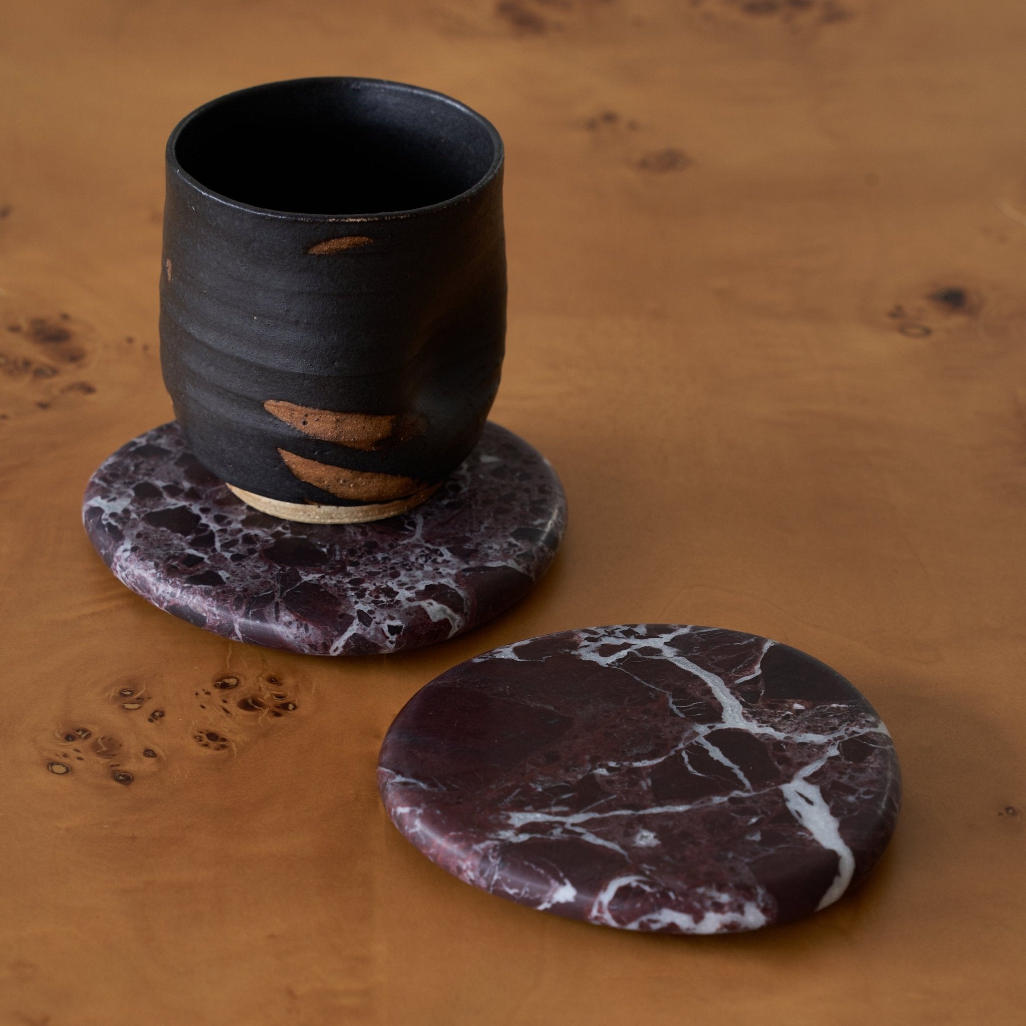 Marble Coaster Set - Rosso Levanto - ND - Black Blaze