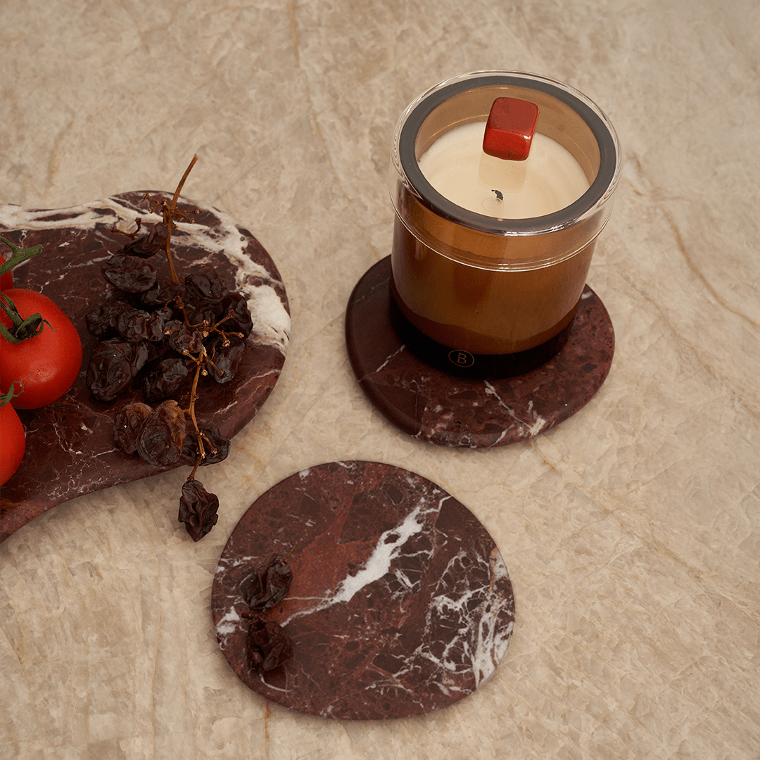 Marble Coaster Set - Rosso Levanto - ND - Black Blaze