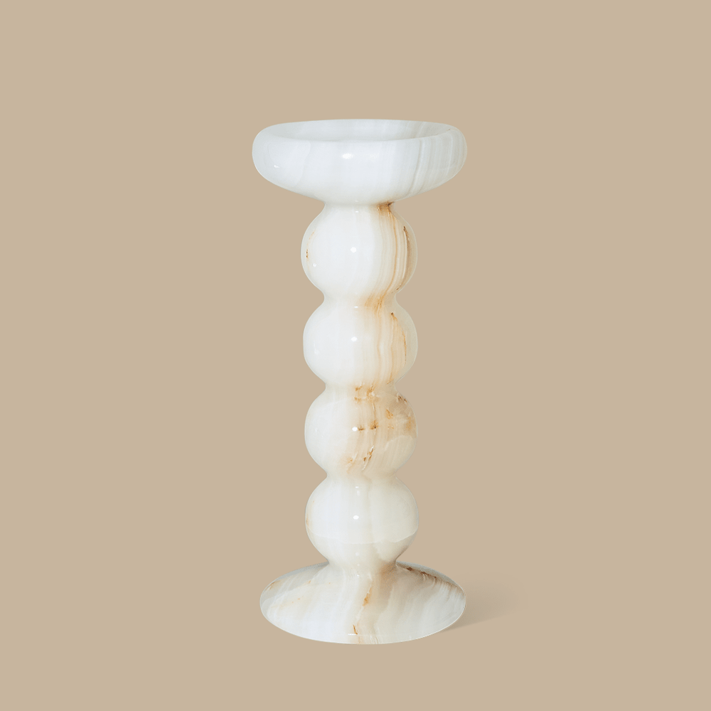 Orb White Onyx Candle Holder Large - Pillar Candle - Black Blaze