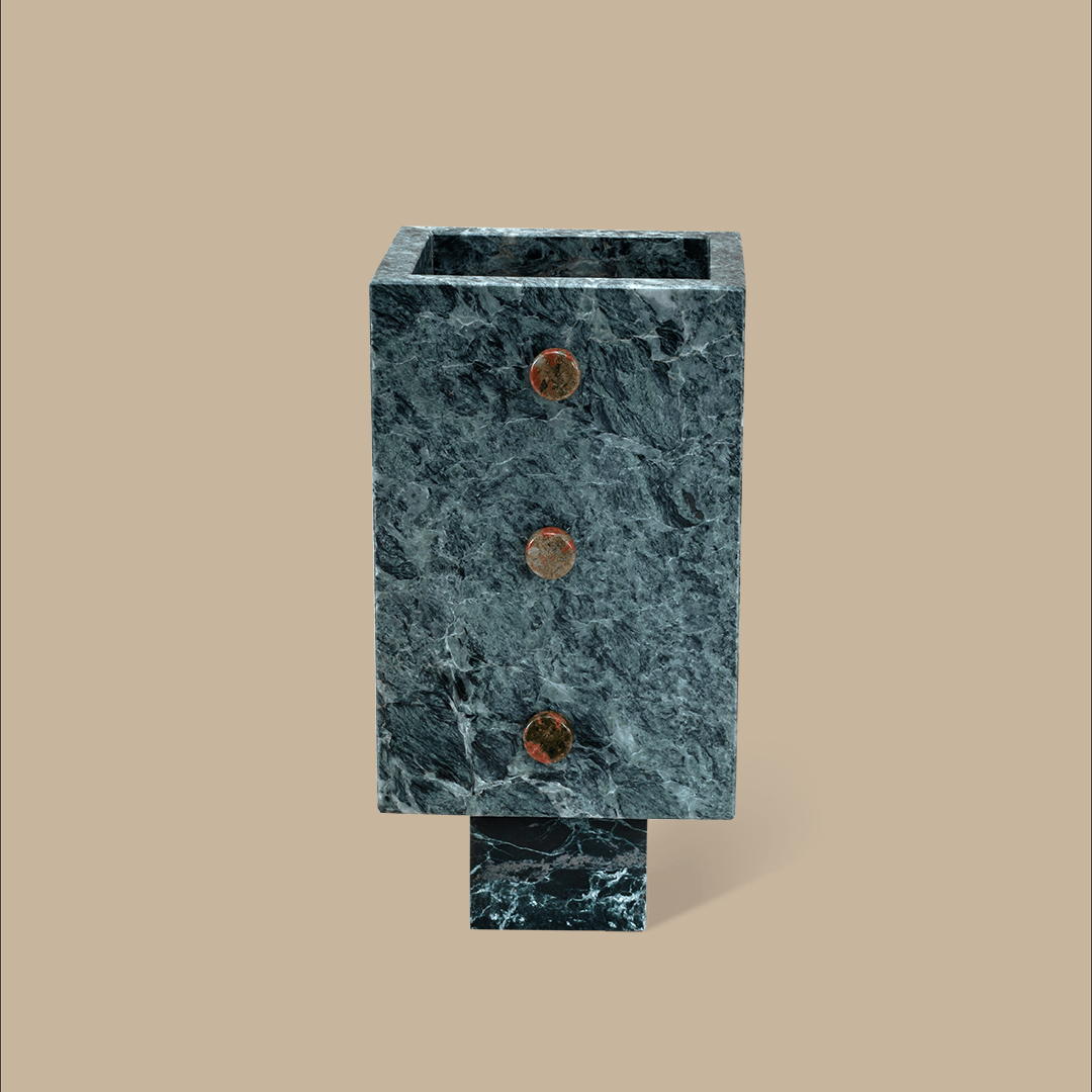 Trunk Vase - Verde Alpi Marble with Buttons - Accessories - Black Blaze
