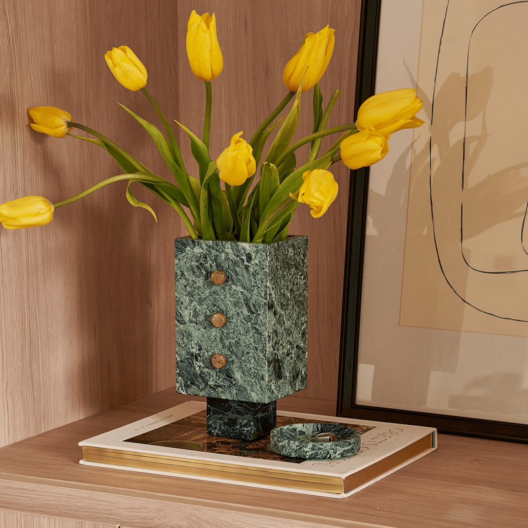 Trunk Vase - Verde Alpi Marble with Buttons - Accessories - Black Blaze