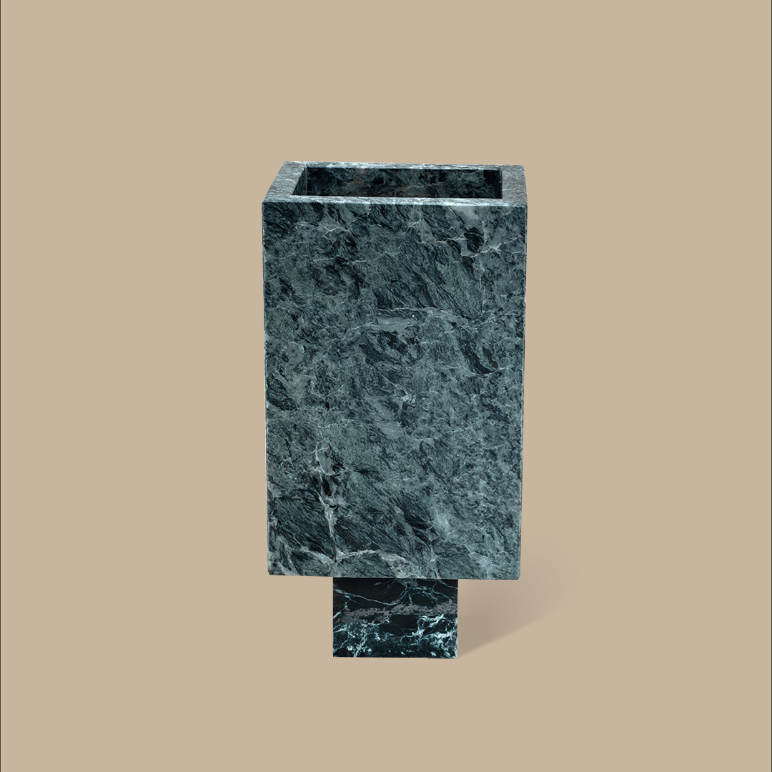Trunk Vase - Verde Alpi Marble with Rivets - Accessories - Black Blaze