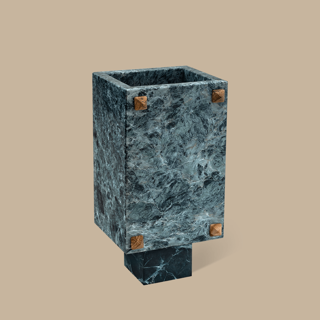 Trunk Vase - Verde Alpi Marble with Rivets - BLACK BLAZE - Accessories - BLACK BLAZE