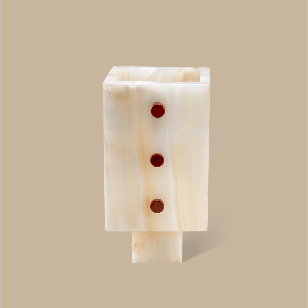 Trunk Vase - White Onyx with Buttons - Accessories - Black Blaze