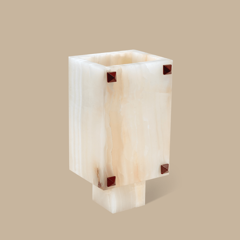 Trunk Vase - White Onyx with Rivets - BLACK BLAZE - Accessories - BLACK BLAZE