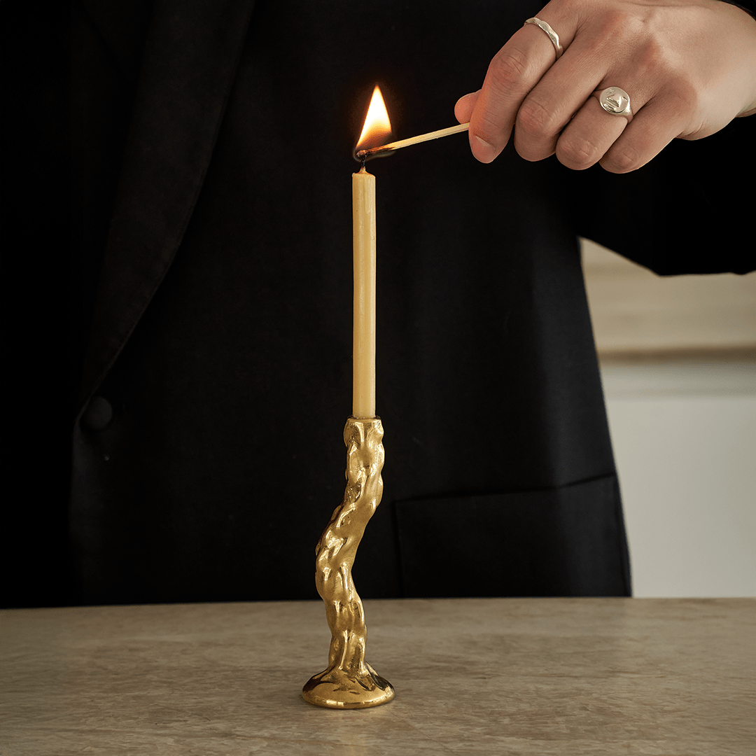 Twig Brass Candle Holder - Single - BLACK BLAZE - Pillar Candle - BLACK BLAZE