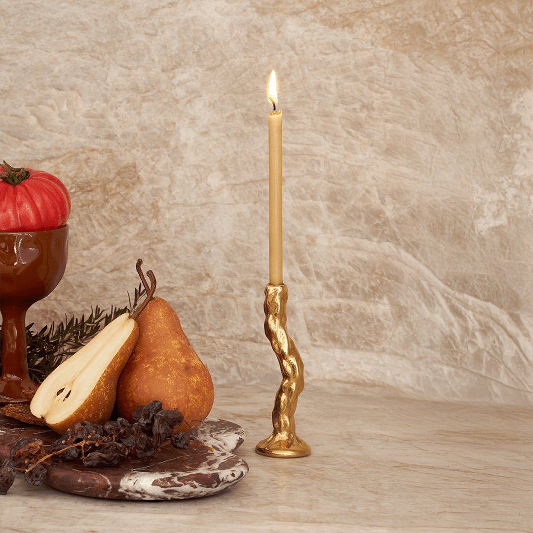 Twig Brass Candle Holder - Single - Pillar Candle - Black Blaze