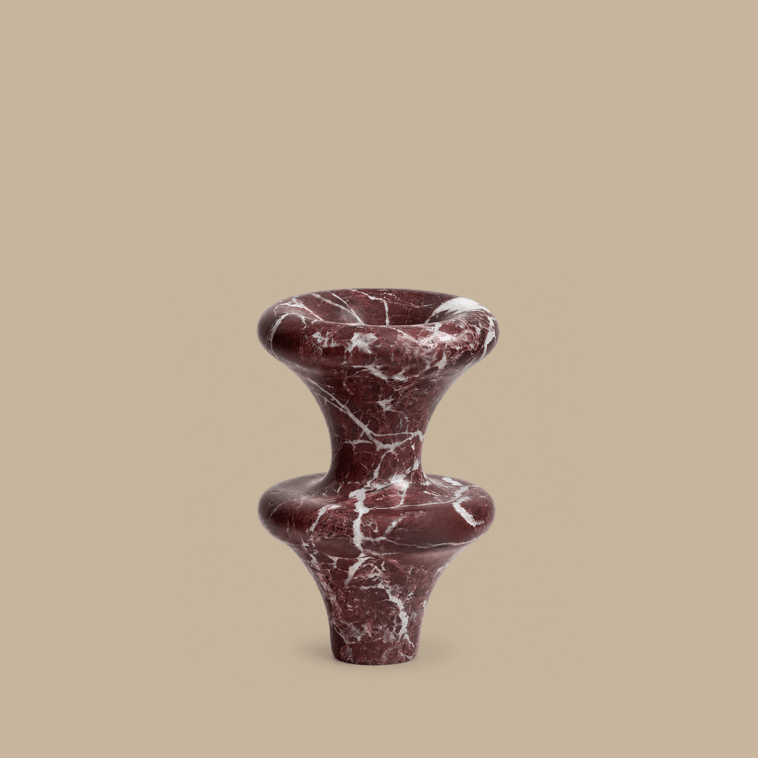 Double Bell Candle Holder - Rosso Levanto - Pillar Candle - Black Blaze