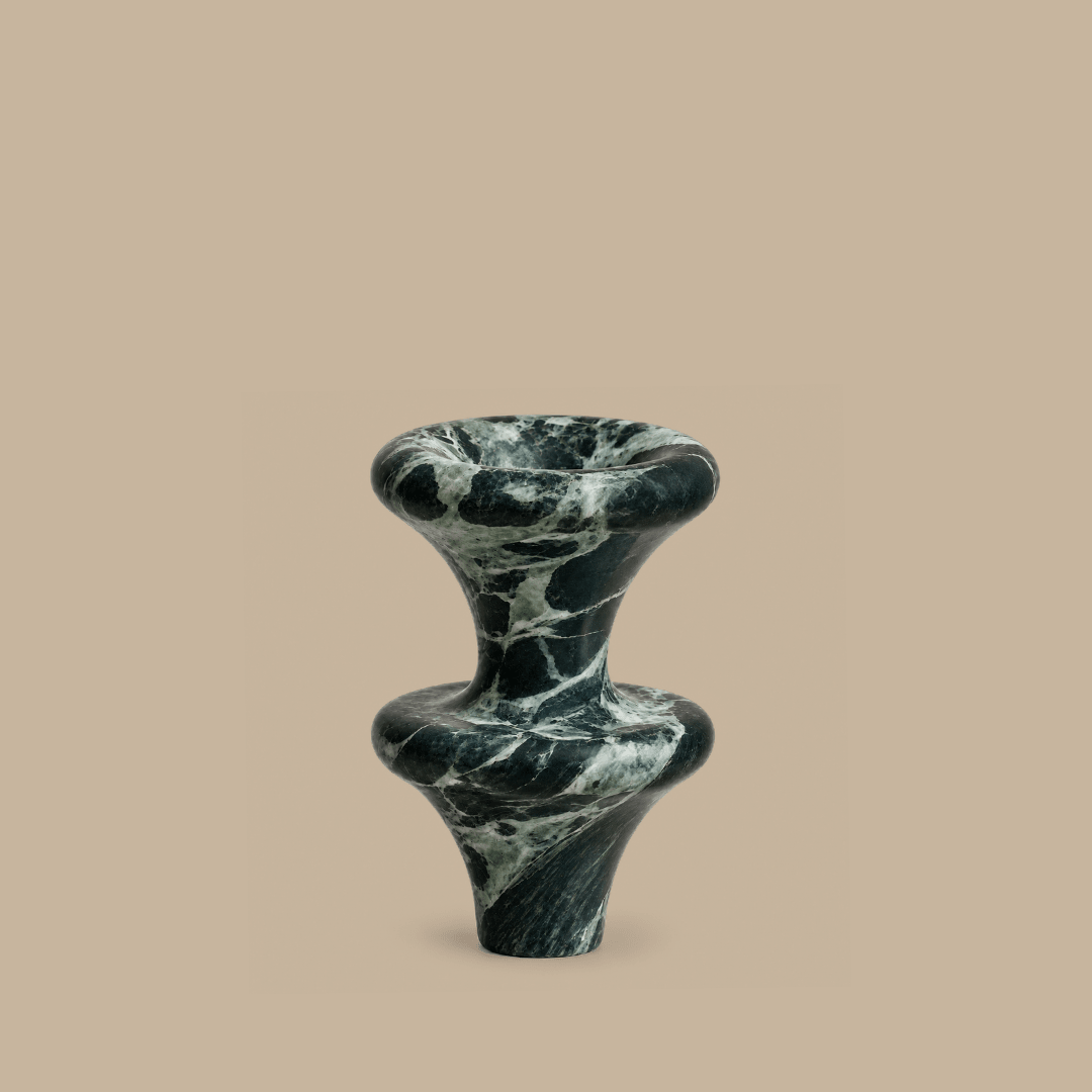 Double Bell Candle Holder - Verde Alpi - Pillar Candle - Black Blaze