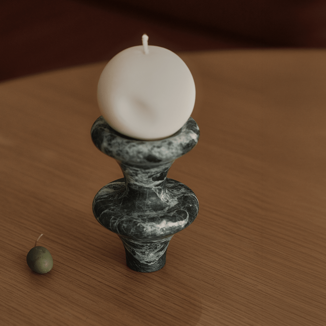 Double Bell Candle Holder - Verde Alpi - Pillar Candle - Black Blaze