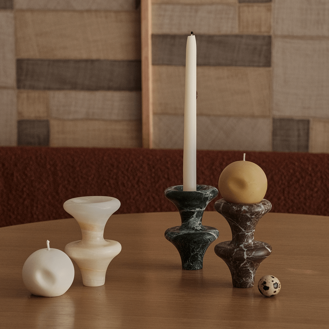 Double Bell Candle Holder - Verde Alpi - Pillar Candle - Black Blaze