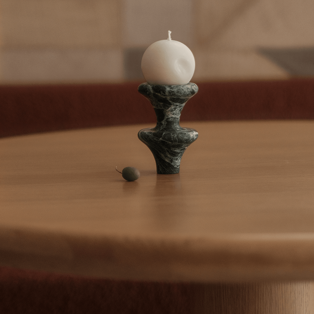 Double Bell Candle Holder - Verde Alpi - Pillar Candle - Black Blaze