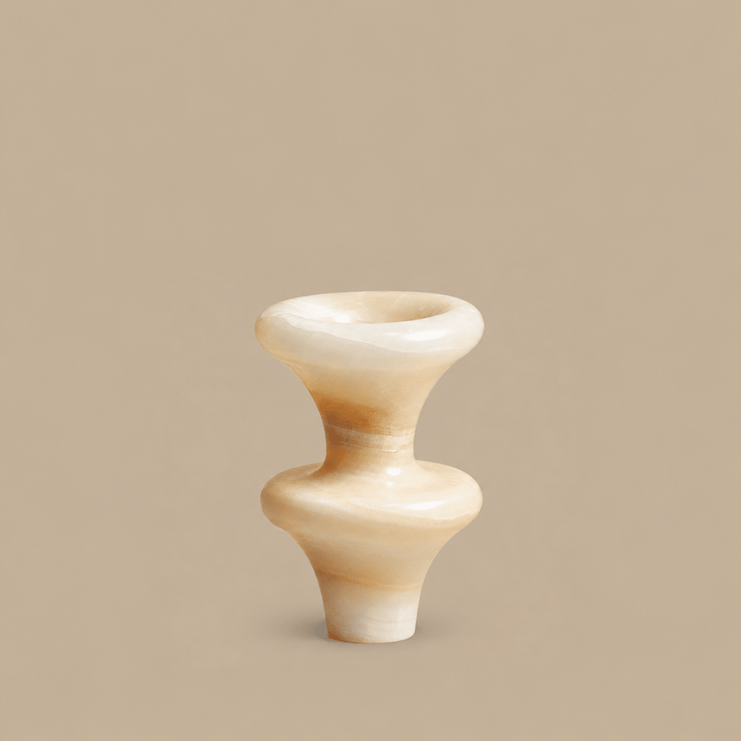 Double Bell Candle Holder - White Onyx - Pillar Candle - Black Blaze