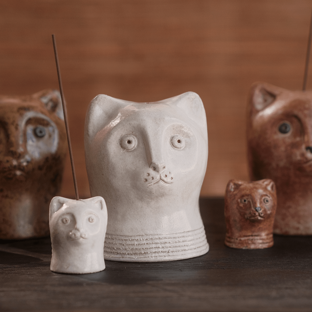 Large Cat Incense Burner - White by Ginny Lagos - Homeware - Black Blaze