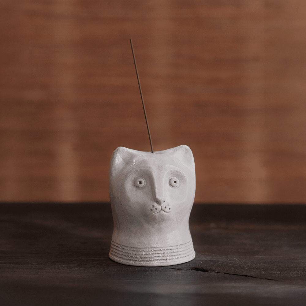 Large Cat Incense Burner - White by Ginny Lagos - Homeware - Black Blaze