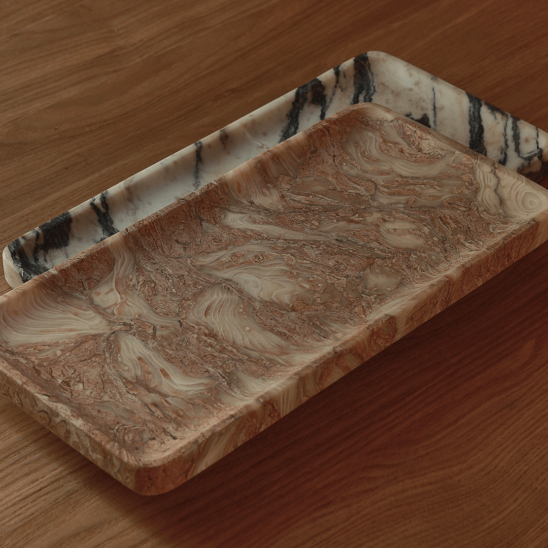 Linea Rectangle Marble Tray - Fossil Pink - Home Tray - Black Blaze