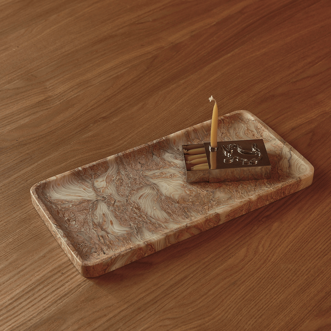 Linea Rectangle Marble Tray - Fossil Pink - Home Tray - Black Blaze