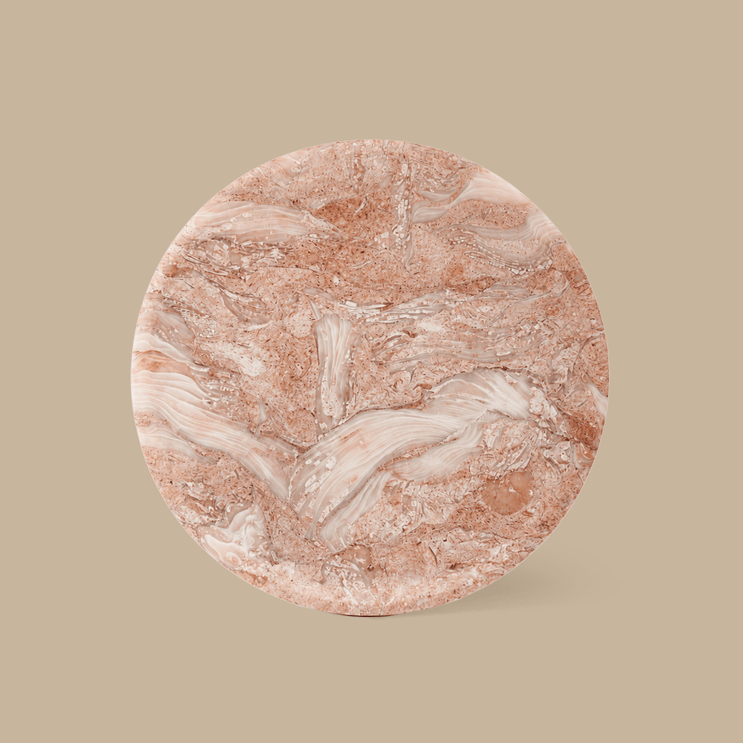Linea Round Marble Tray - Fossil Pink - ND - Black Blaze