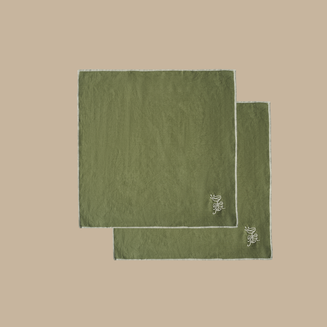 Embroidered Linen Napkin Set – Cocktail - BLACK BLAZE