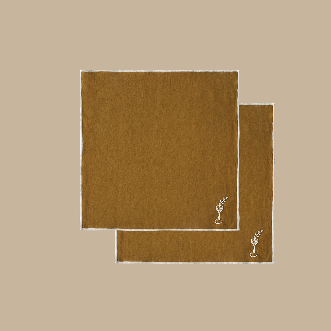 Embroidered Linen Napkin Set – Goblet - BLACK BLAZE