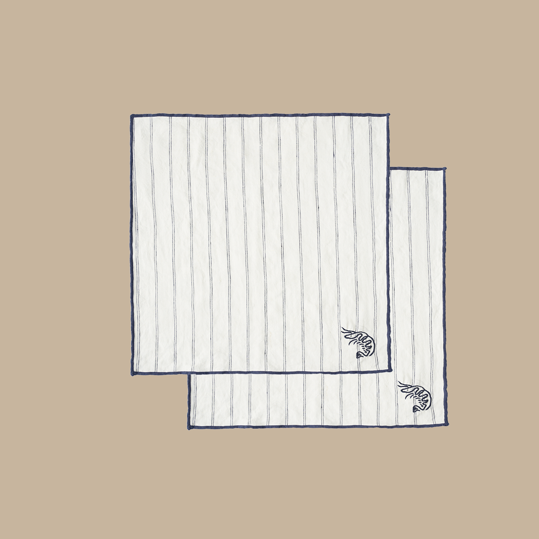 Embroidered Linen Napkin Set – Prawn - BLACK BLAZE