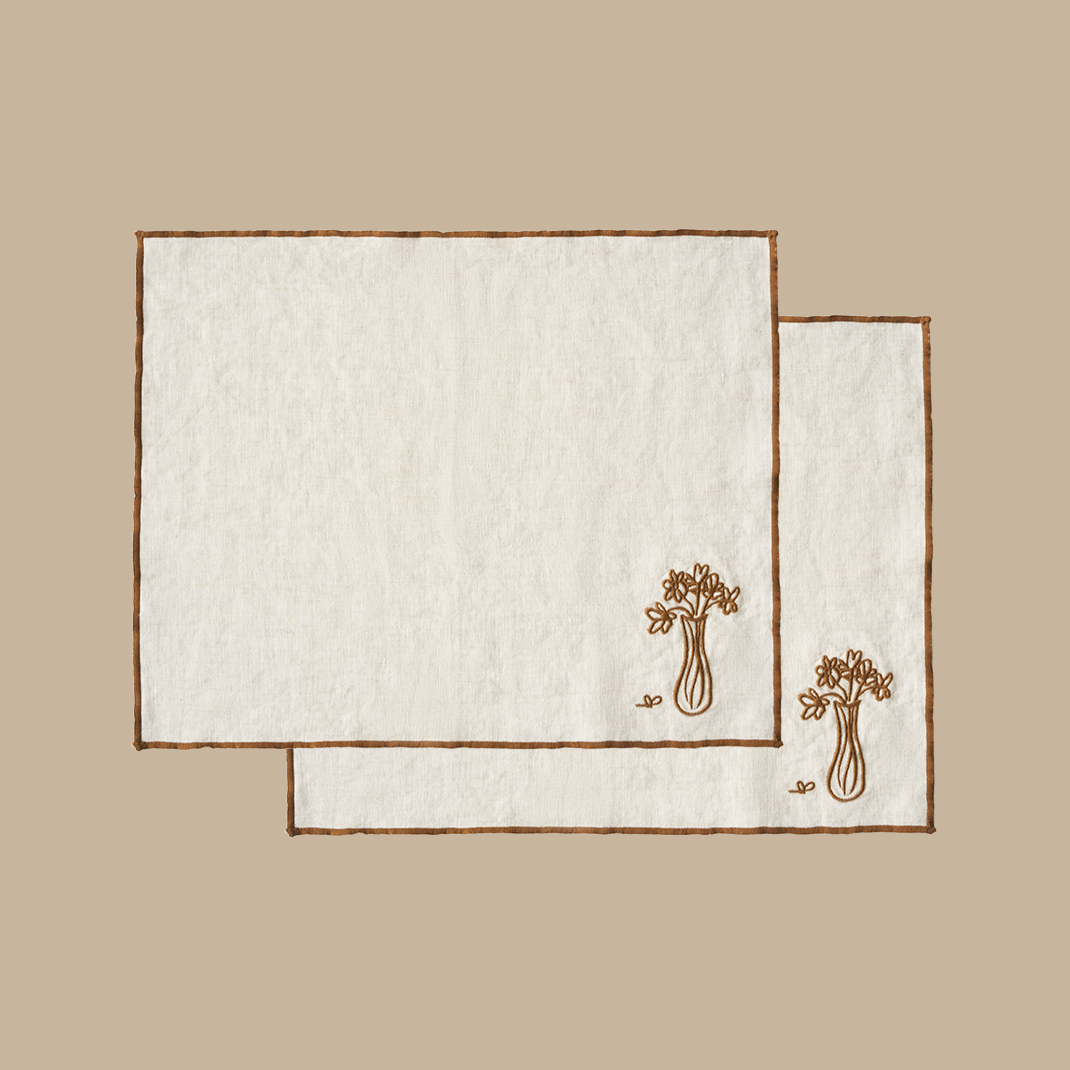 Embroidered Linen Placemat Set – Blooms - BLACK BLAZE