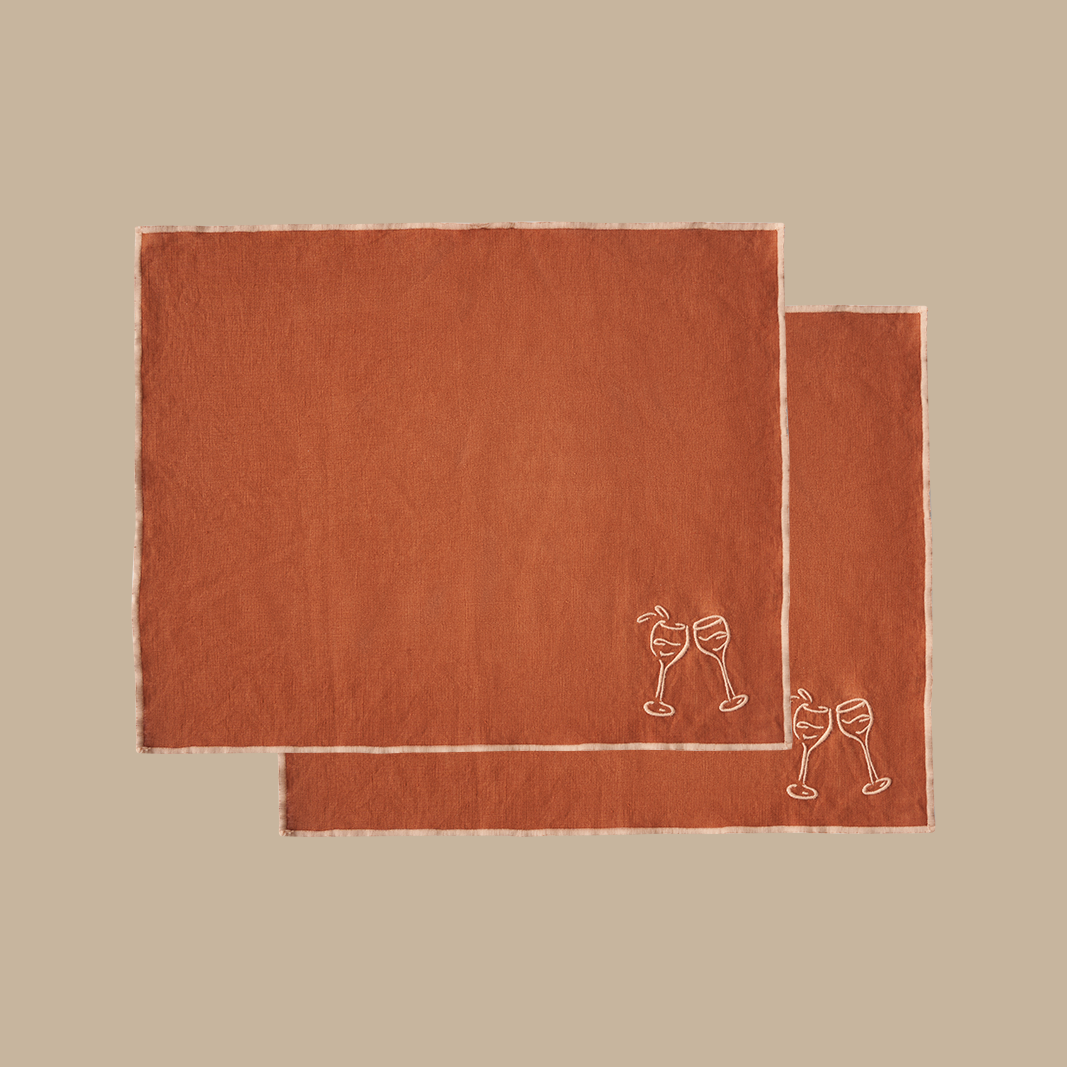 Embroidered Linen Placemat Set – Cheers - BLACK BLAZE