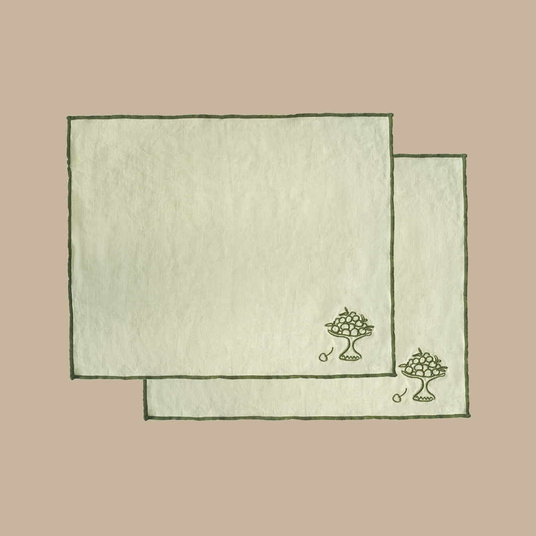 Embroidered Linen Placemat Set – Fruit Bowl - BLACK BLAZE